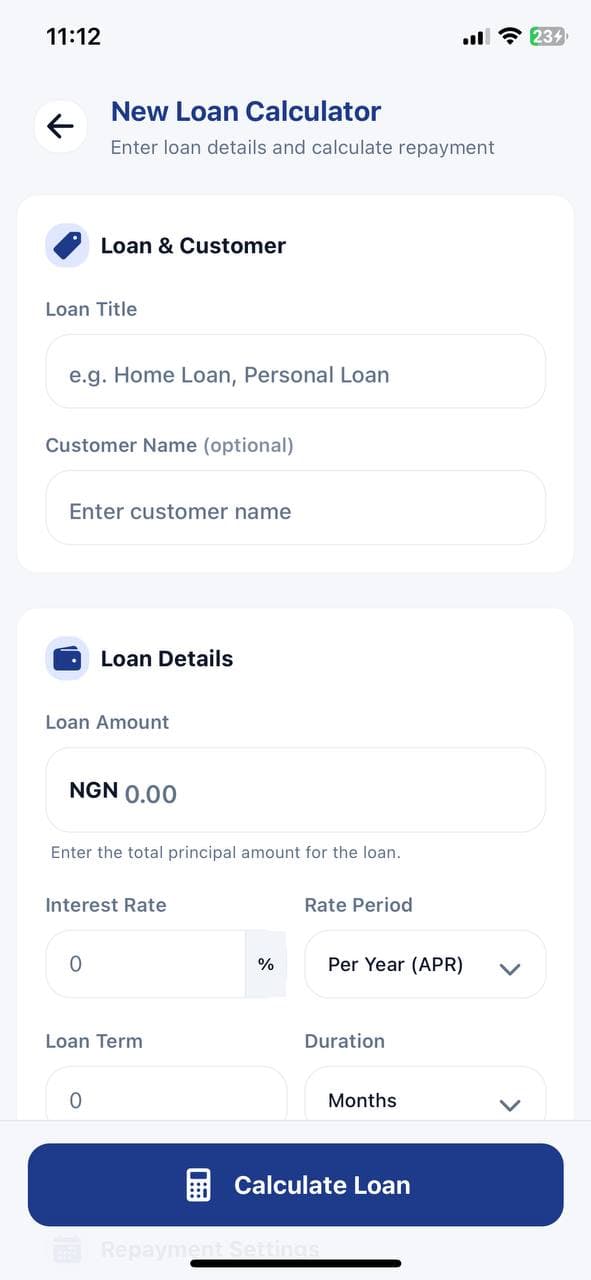 Loan Mate calculator screen
